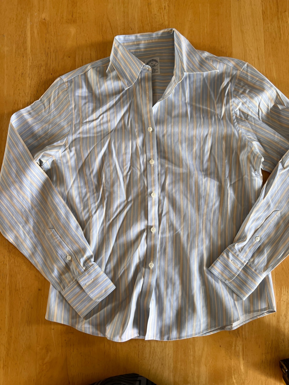 Brooks Brothers Light Blue Shirt with Yellow and White Stripes